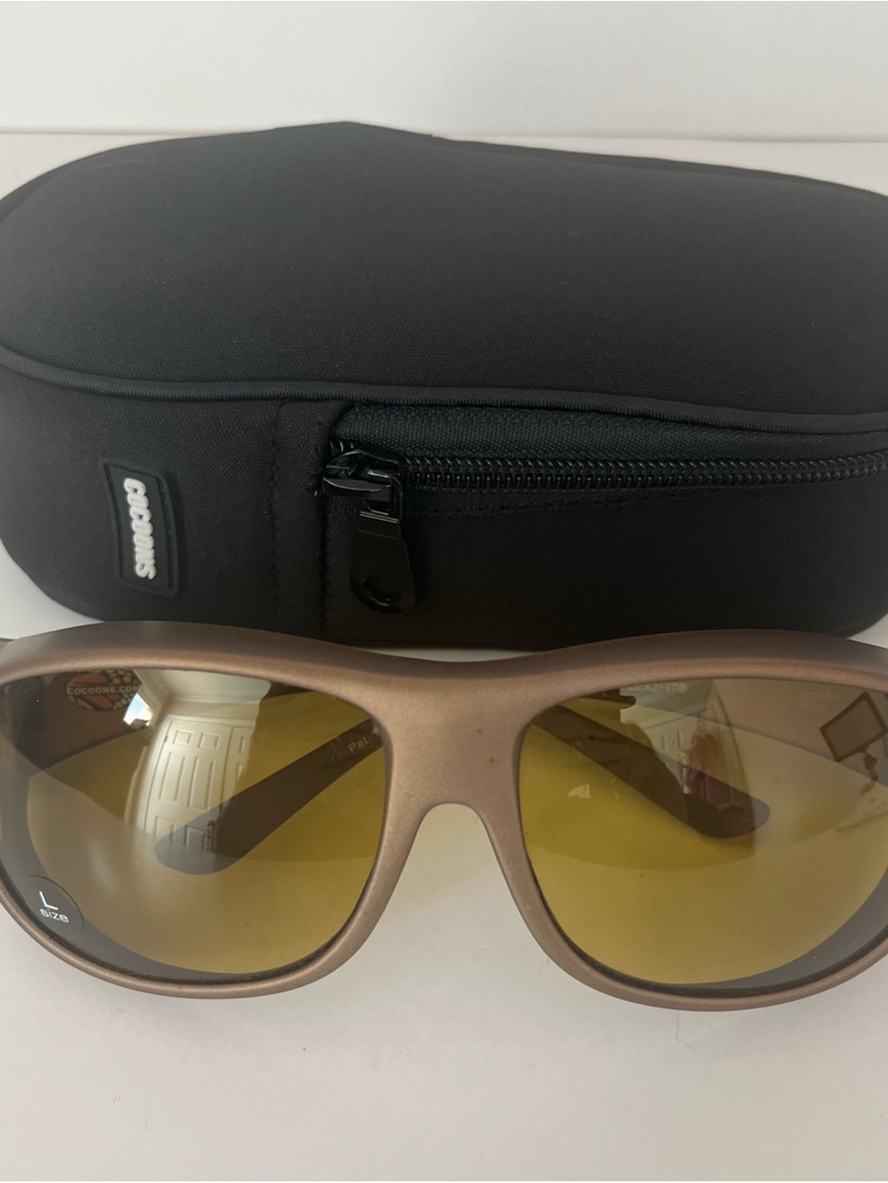 Cocoons C305Y Pilot L Fitover Sunglasses Sand Frame Polarized Yellow Lens Case